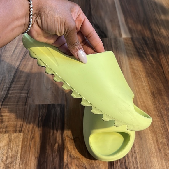 adidas gazelle silver green womens Adidas Yeezy Slide Glow Green  ShoeDough
